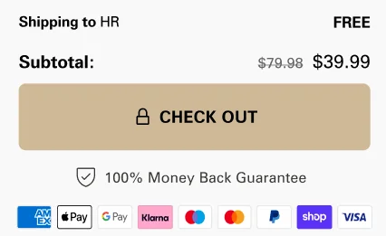 支付与信任标识：Secure Checkout、Trustpilot 评分、VISA/Mastercard/Apple Pay 等支付方式